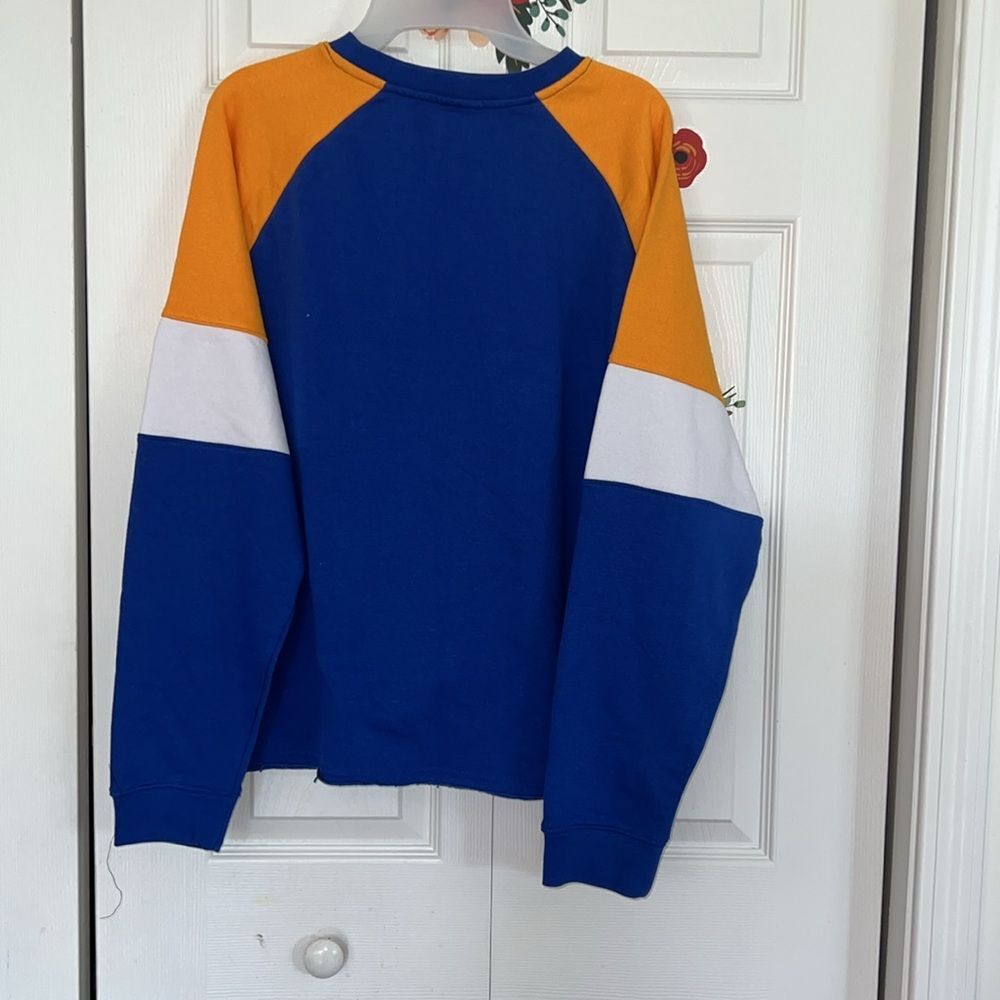 NHL ST.LOUIS BLUES Sweater L(12/14)Blue and Yellow Raw Hem NWT - Picture 5 of 8